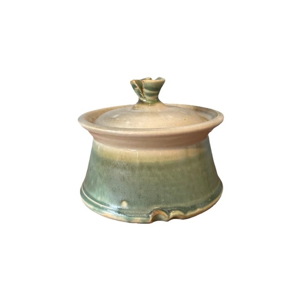 Glazed Ceramic Pot With Lid Green Handmade Punch Pot Spice Jewelry Candy Dish - Picture 2 of 6